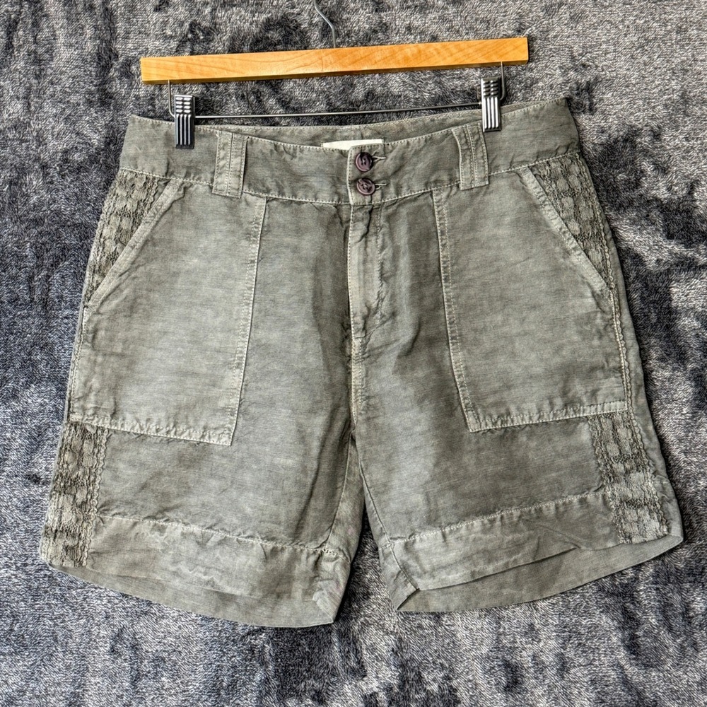 Sundance Womens Shorts Gray Linen Cotton Lace Trim Cargo Size 8 Boho Coastal